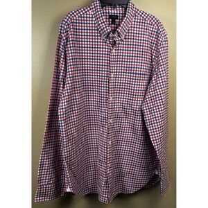 J Crew Men's Large Red White Blue Gingham Plaid Long‎ Sleeve Button Up Shirt